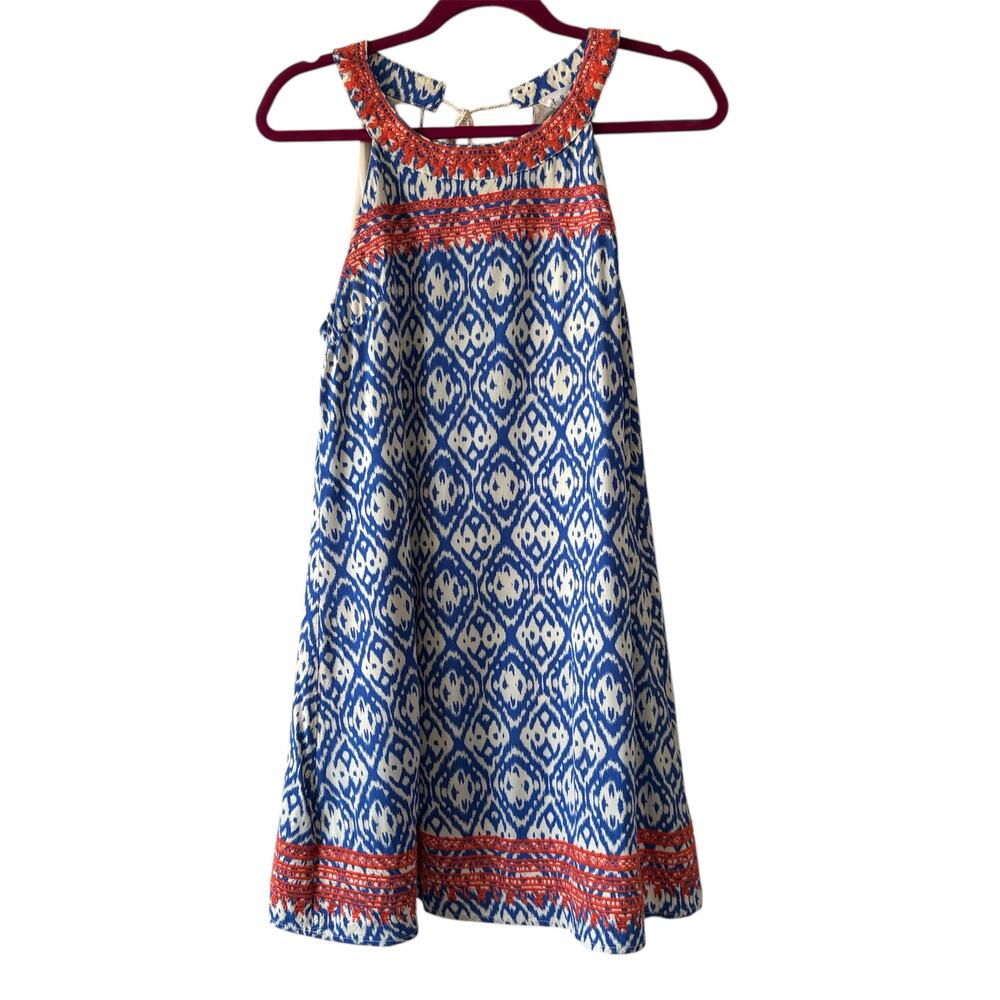 THML Blue and Cream Shift Knee Length Sleeveless Dress Women’s Size Small
